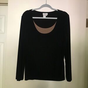 Coldwater Creek blouse black slinky long sleeve faux layer top M